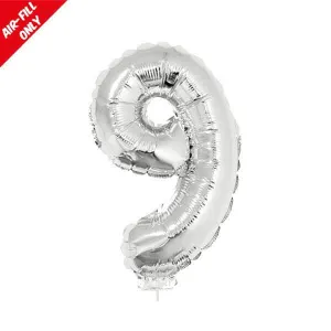 Balloon on Stick - 16" Silver Number 9