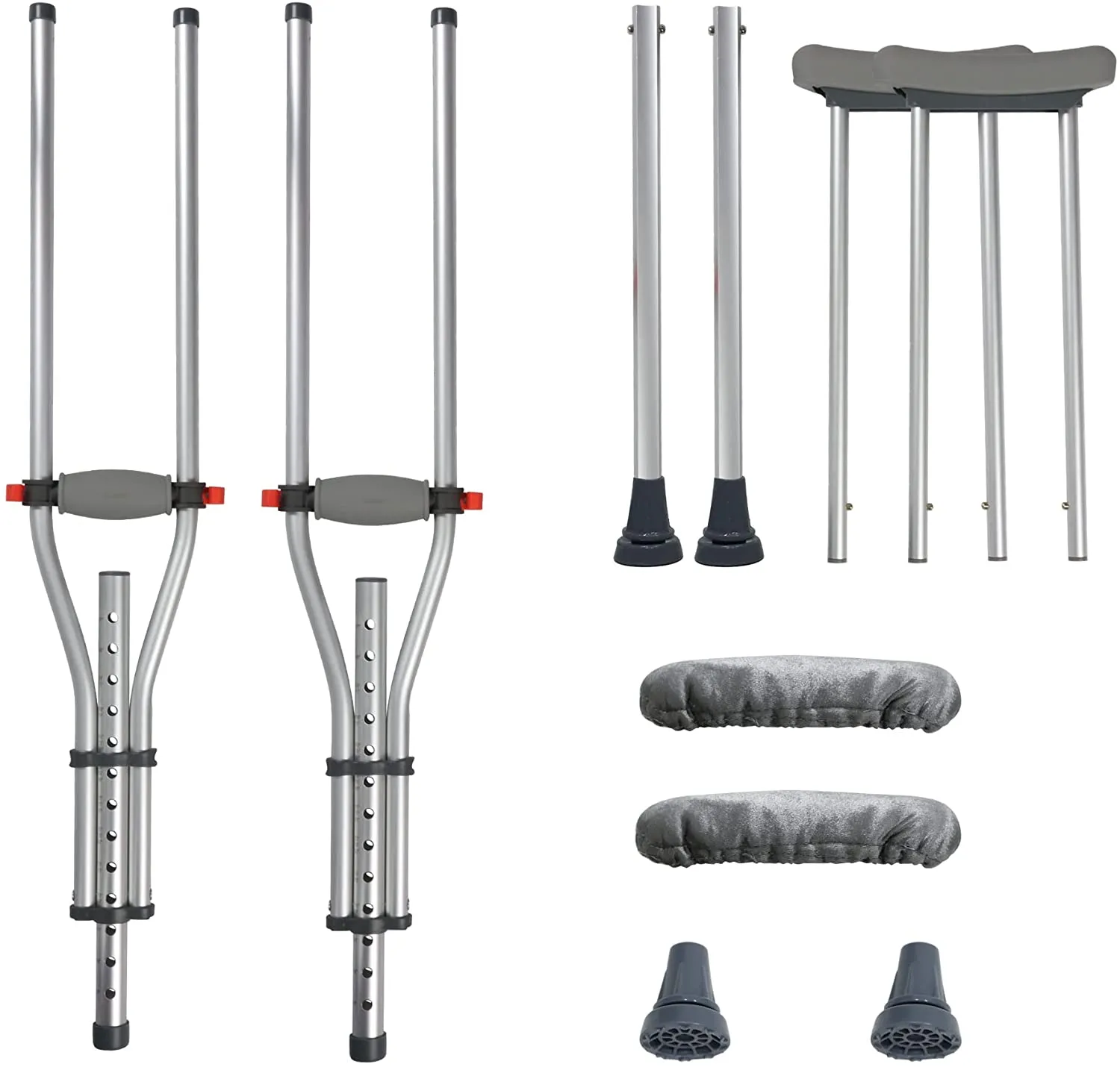 1 Pair Forearm Crutches, Universal Aluminum Non-Slip Crutches w/ Adjustable Height & Turning Arm Cuffs