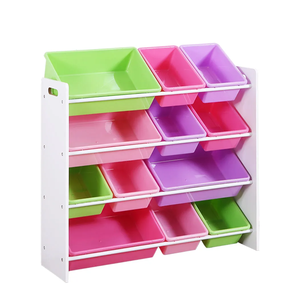 12Bins Kids Toy Box Bookshelf Organiser Display Shelf Storage Rack Drawer