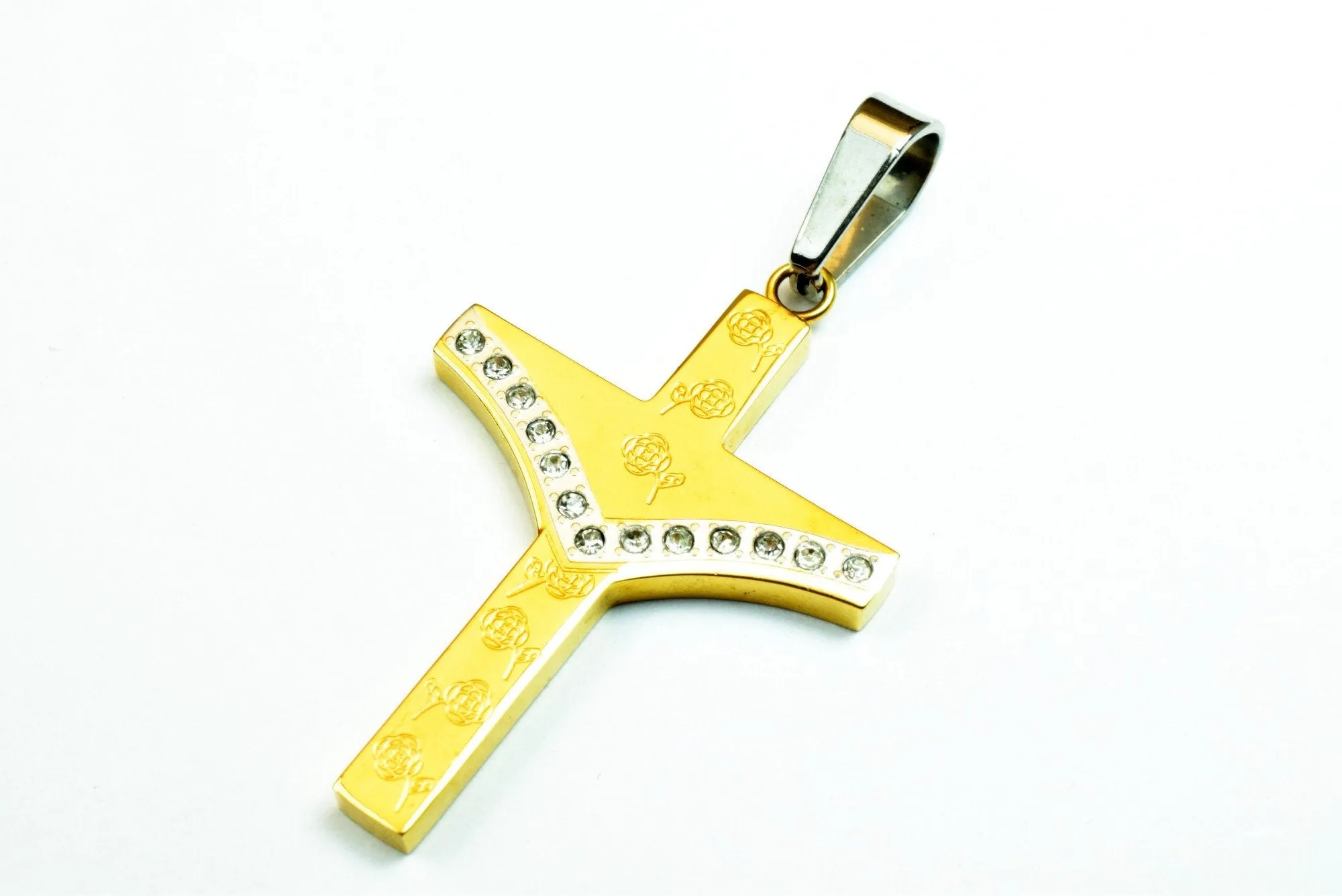 18K Gold Filled Cross Religious Pendant Stainless Steel Size 42x29mm Christian Religious, First Communion Baby Baptism For Jewelry Making