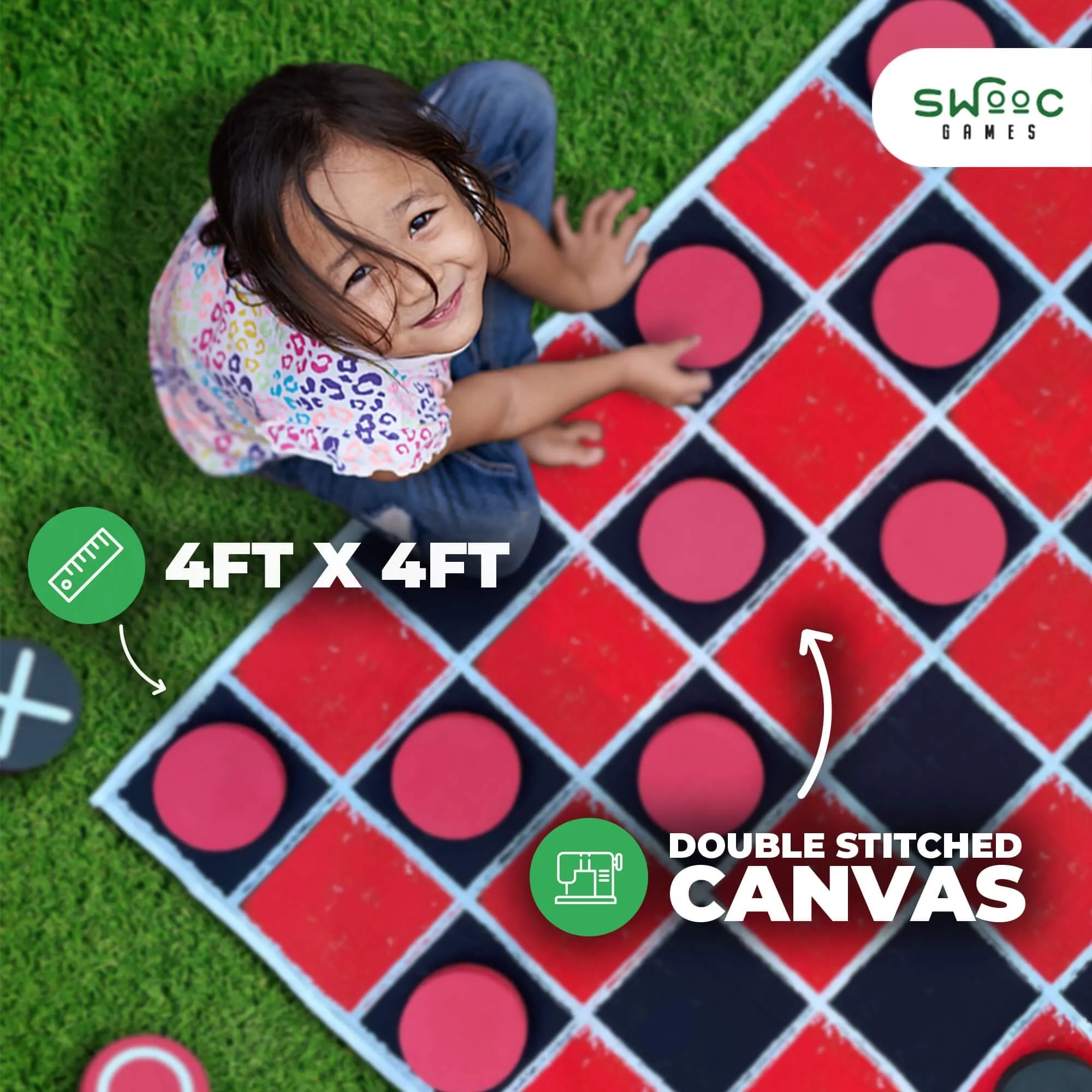 2-in-1 Vintage Giant Checkers & Tic Tac Toe Game