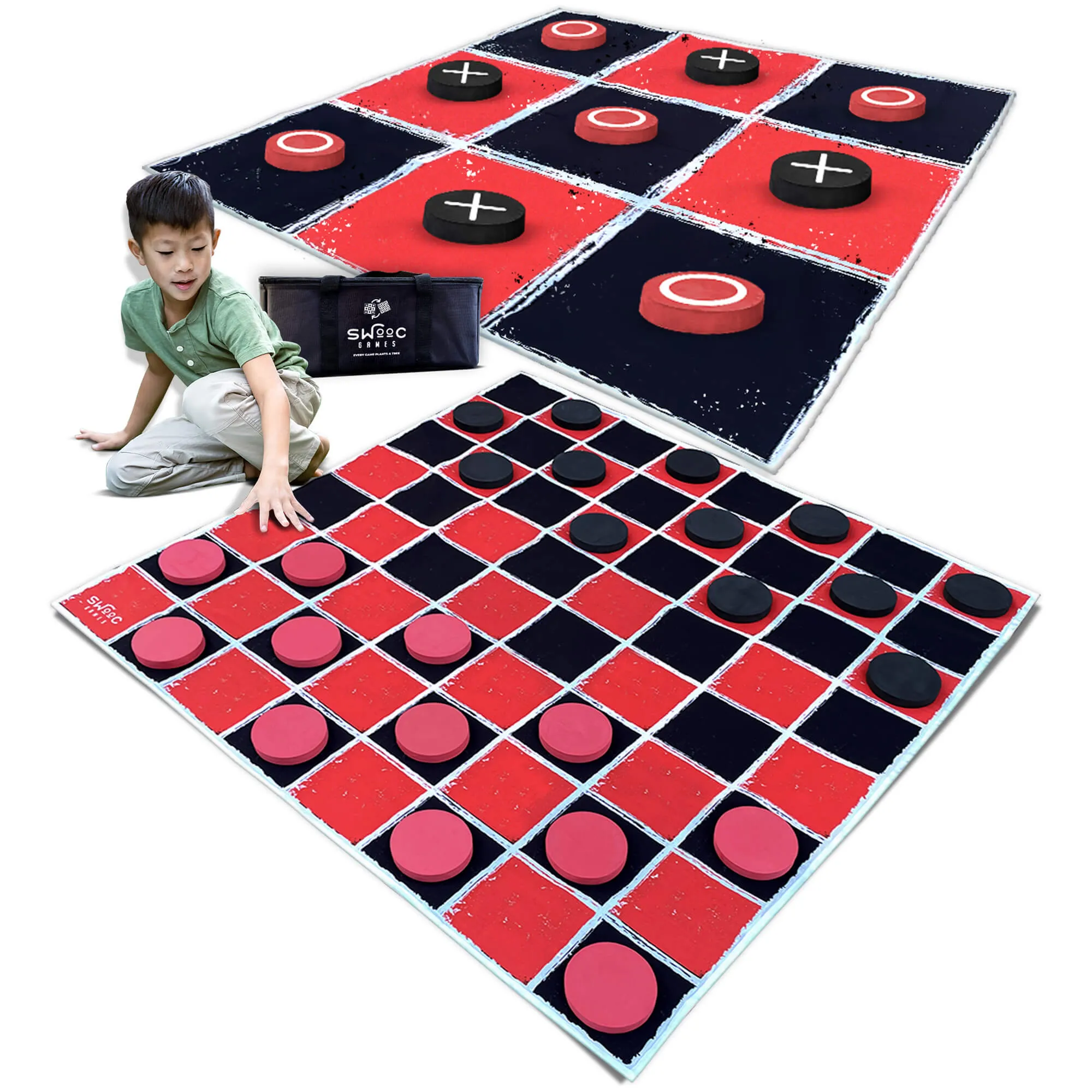 2-in-1 Vintage Giant Checkers & Tic Tac Toe Game