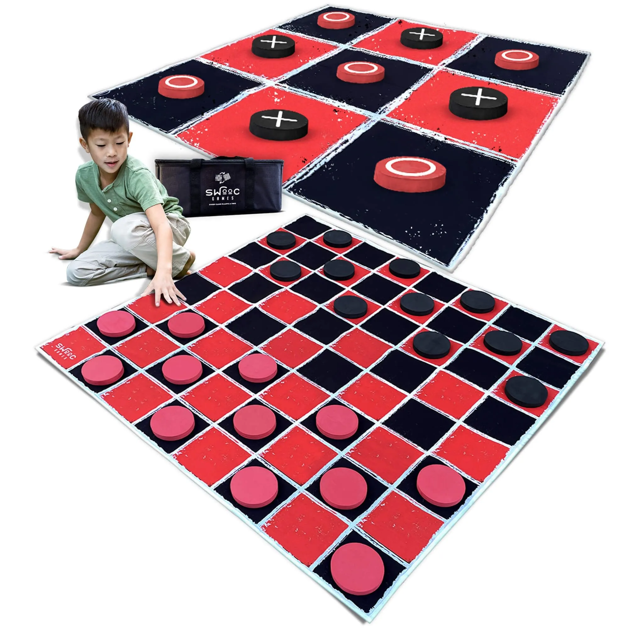 2-in-1 Vintage Giant Checkers & Tic Tac Toe Game