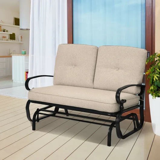 2 Seats Outdoor Swing Glider Chair with Comfortable Cushions-Beige