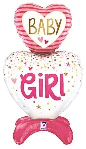 28" Baby Girl Hearts Standup Mylar Balloon (Air-Filled)