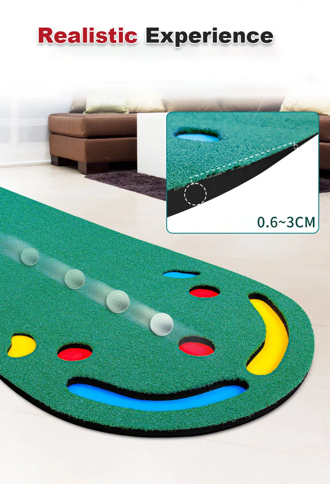 3M Golf Putting Mat Practice Training Indoor Outdoor Portable Slope Balls Soft Fleece Surface