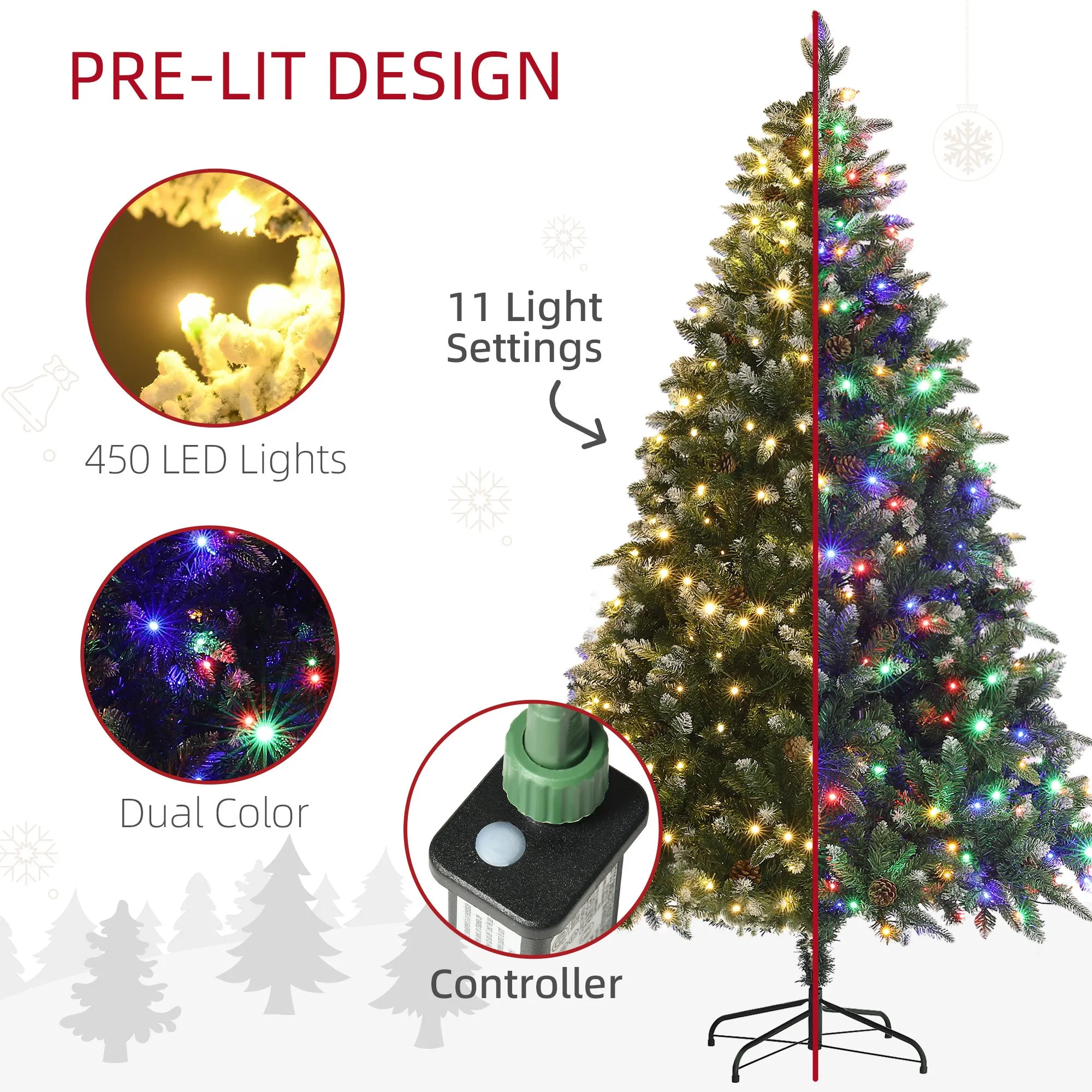 7 Ft Artificial LED Christmas Tree with Metal Base, Hinged Branches