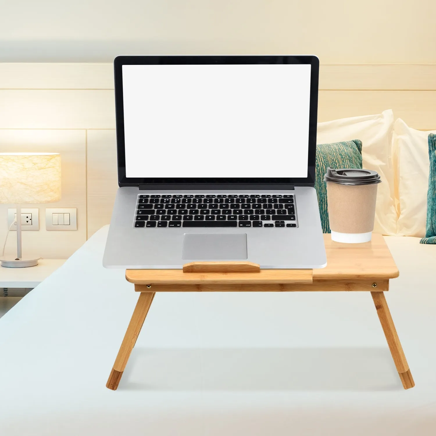 Adjustable Bamboo Laptop Desk, Portable, Sturdy, Folding,  EKKIO