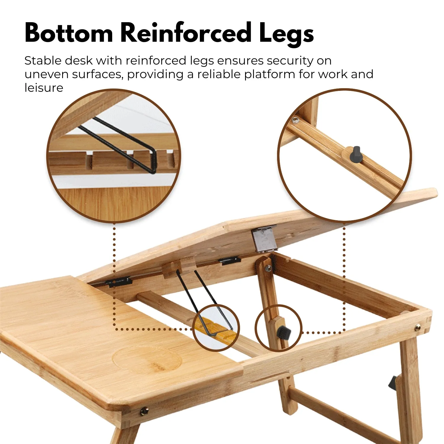 Adjustable Bamboo Laptop Desk, Portable, Sturdy, Folding,  EKKIO