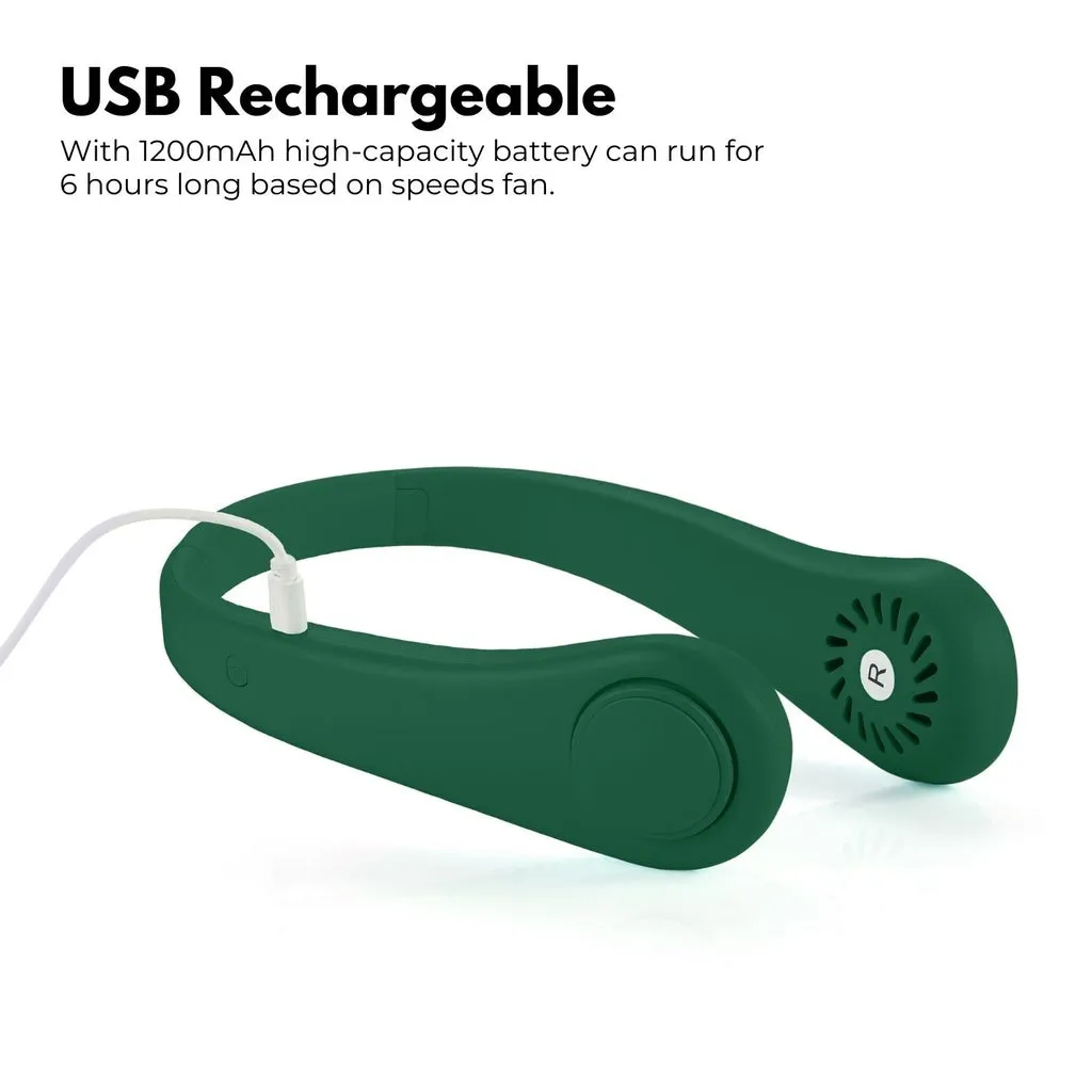 Adjustable Hands-Free Rechargeable Neck Fan (Green) - Gominimo