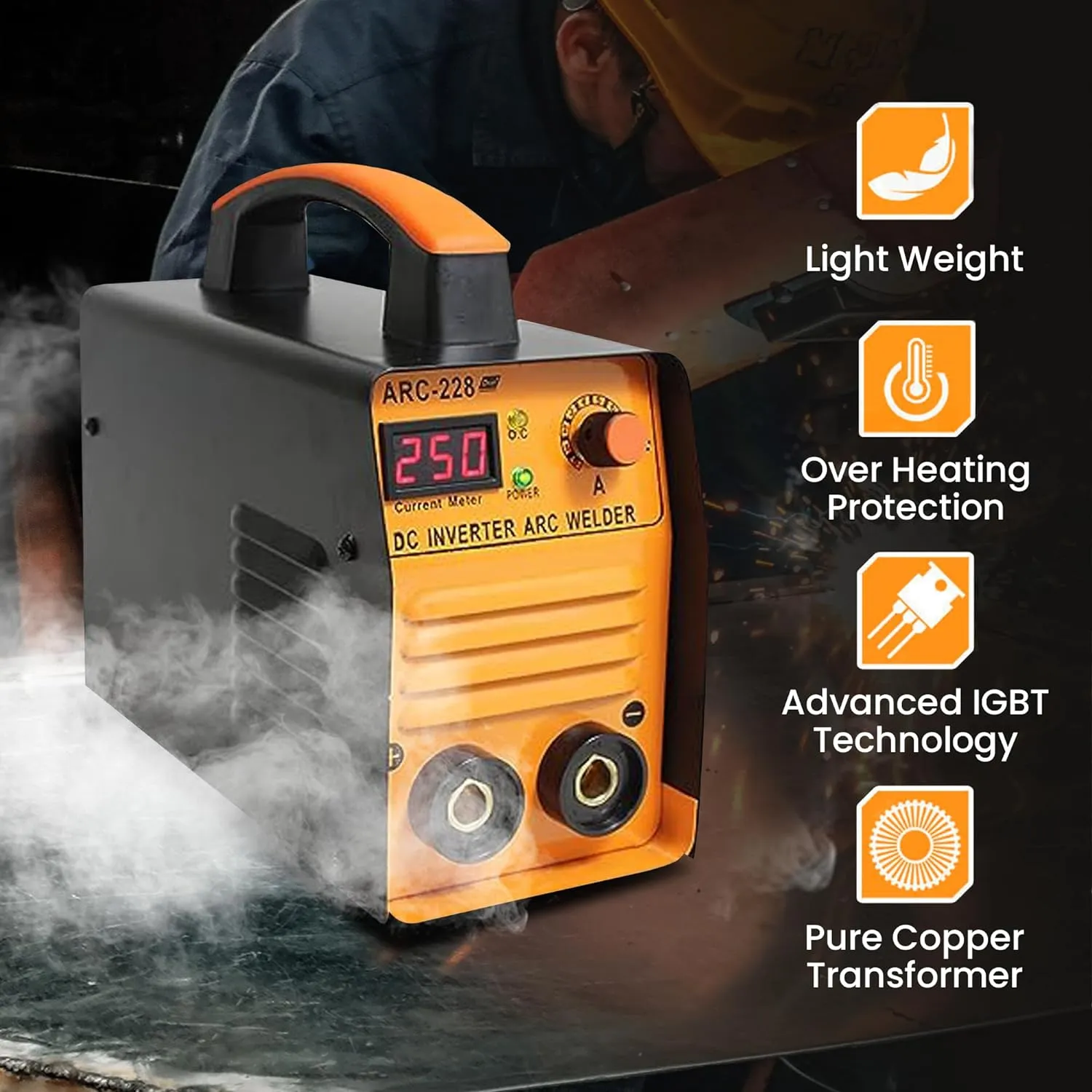 Aegon ARC 228D Portable Inverter Welding Machine (IGBT, Single Phase) 250 Amp With Hot Start and Anti-Stick Functions