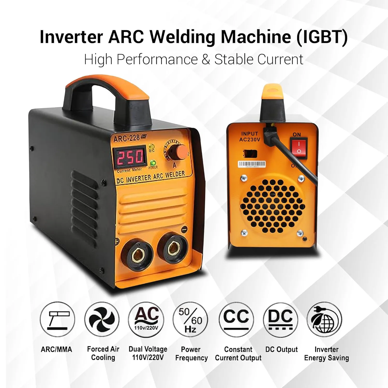 Aegon ARC 228D Portable Inverter Welding Machine (IGBT, Single Phase) 250 Amp With Hot Start and Anti-Stick Functions