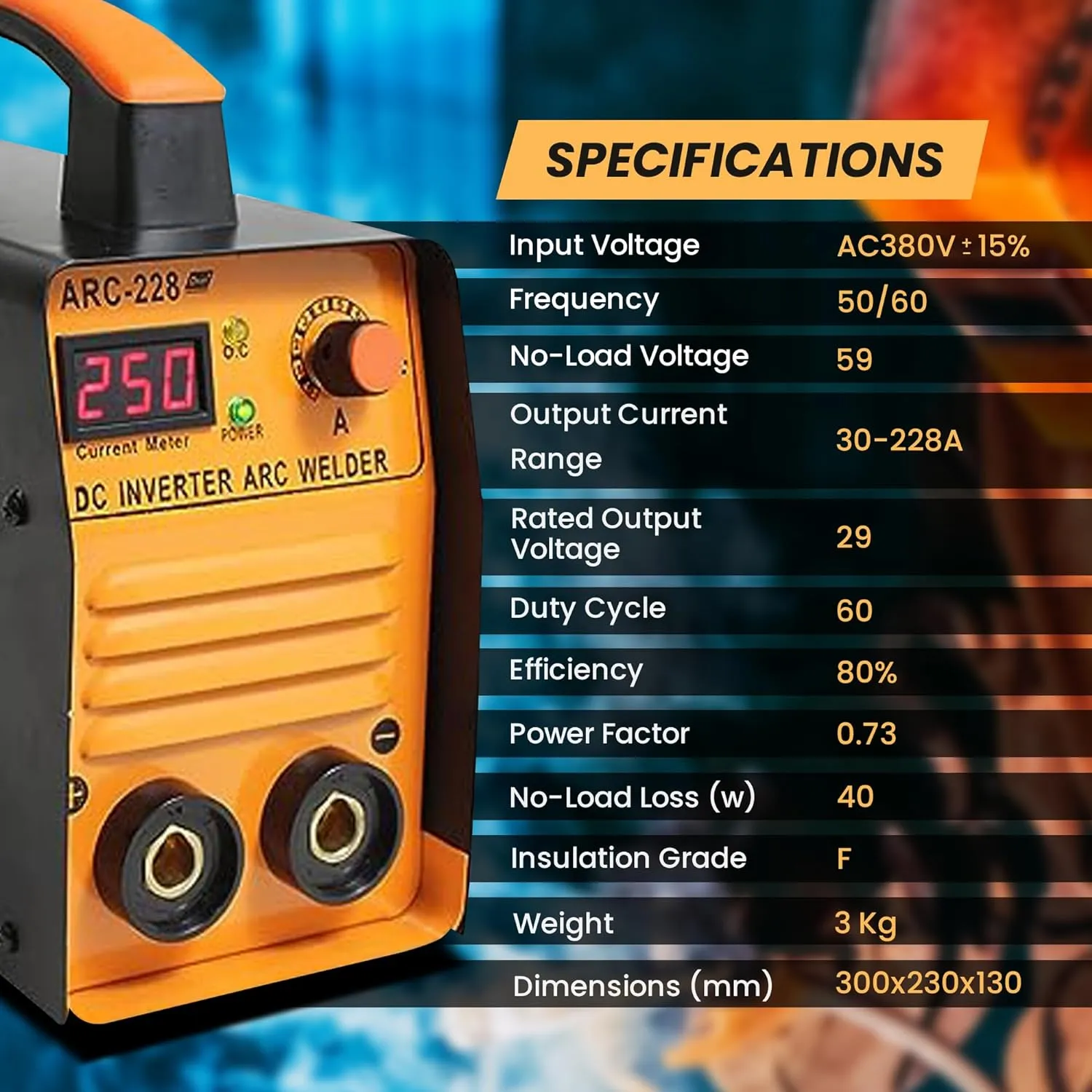 Aegon ARC 228D Portable Inverter Welding Machine (IGBT, Single Phase) 250 Amp With Hot Start and Anti-Stick Functions