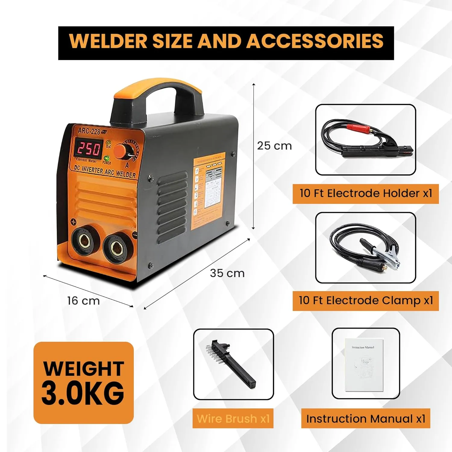 Aegon ARC 228D Portable Inverter Welding Machine (IGBT, Single Phase) 250 Amp With Hot Start and Anti-Stick Functions