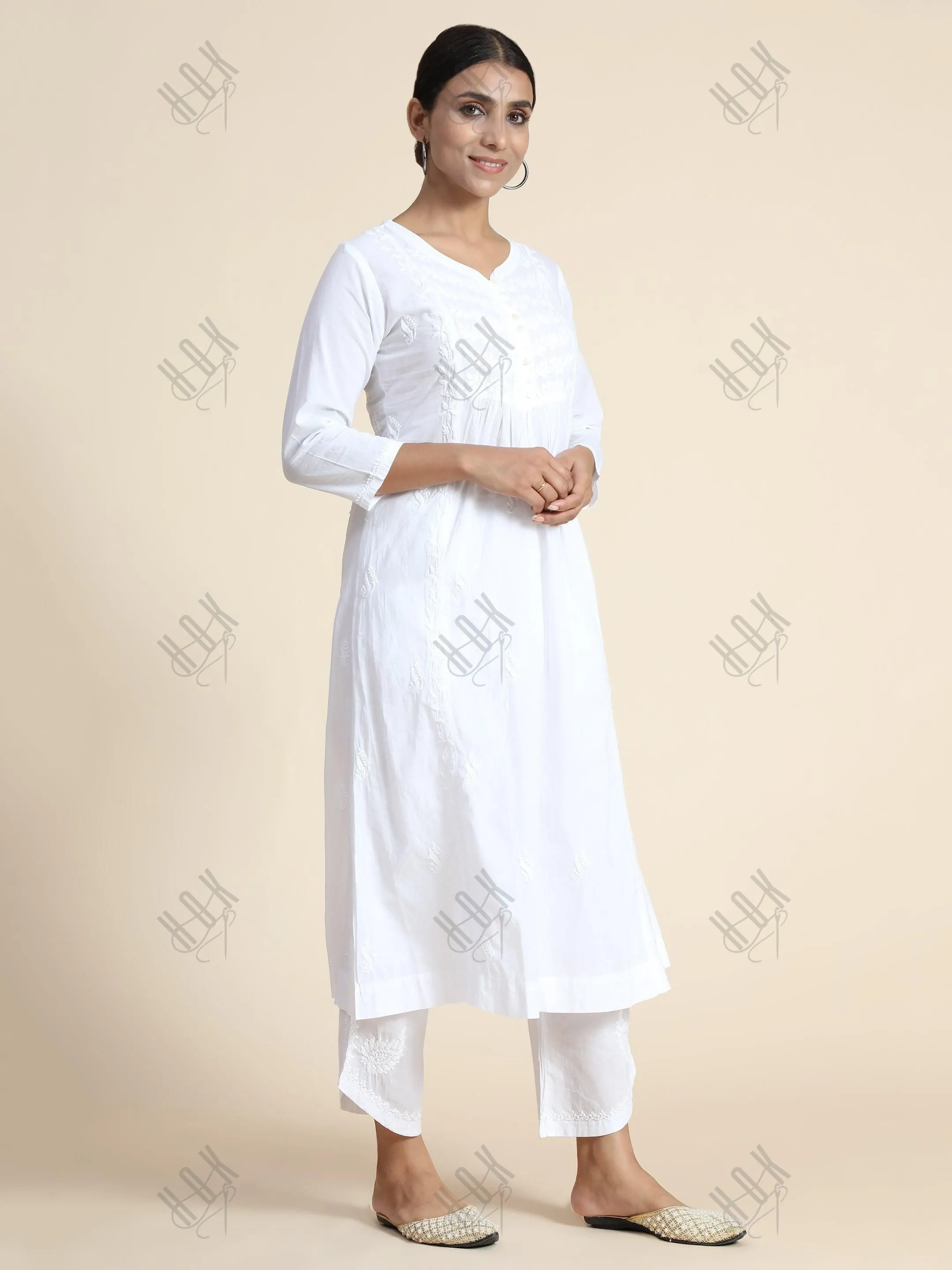 Anjana in Hand Embroidery Chikankari Long Kurti for Women in White