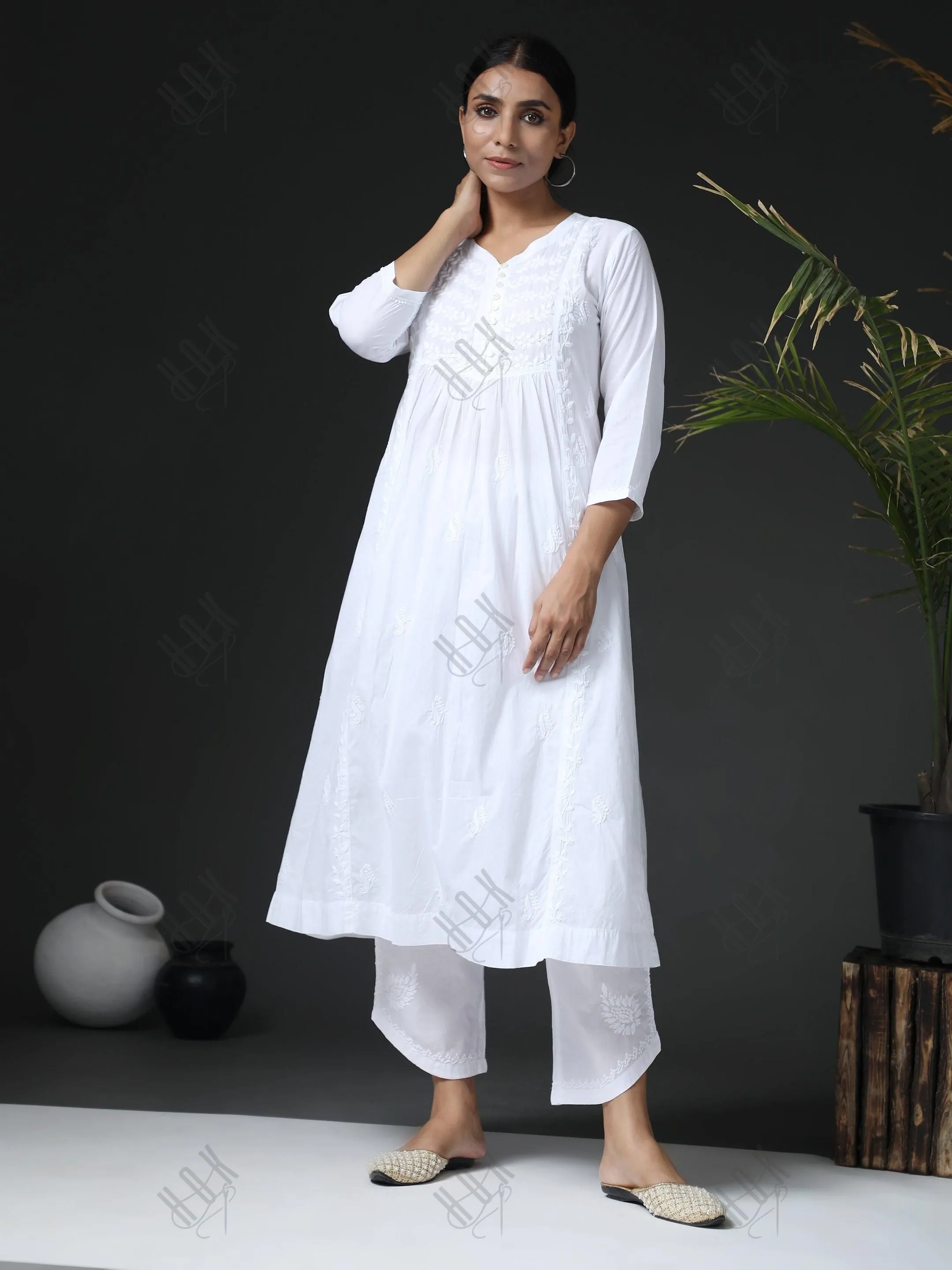 Anjana in Hand Embroidery Chikankari Long Kurti for Women in White