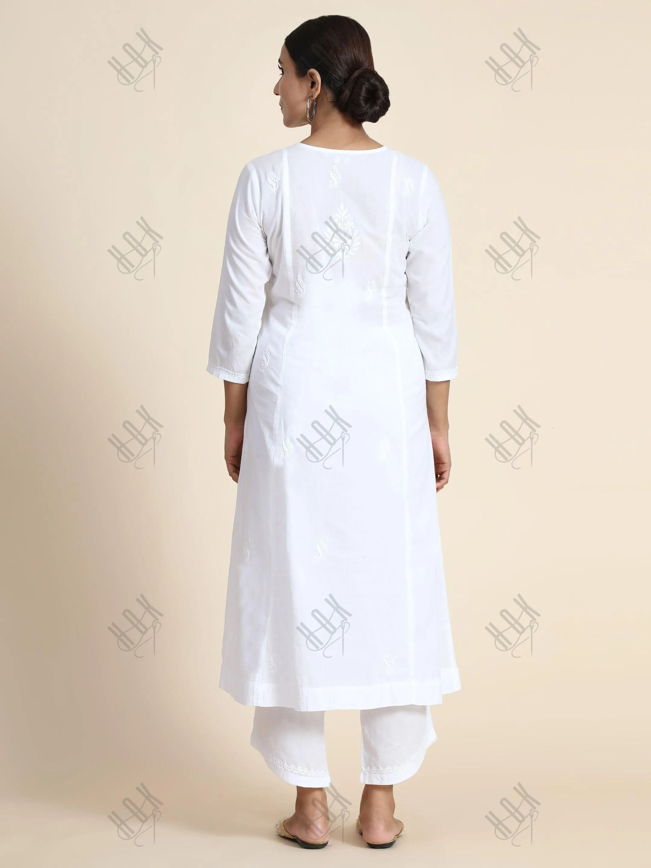 Anjana in Hand Embroidery Chikankari Long Kurti for Women in White