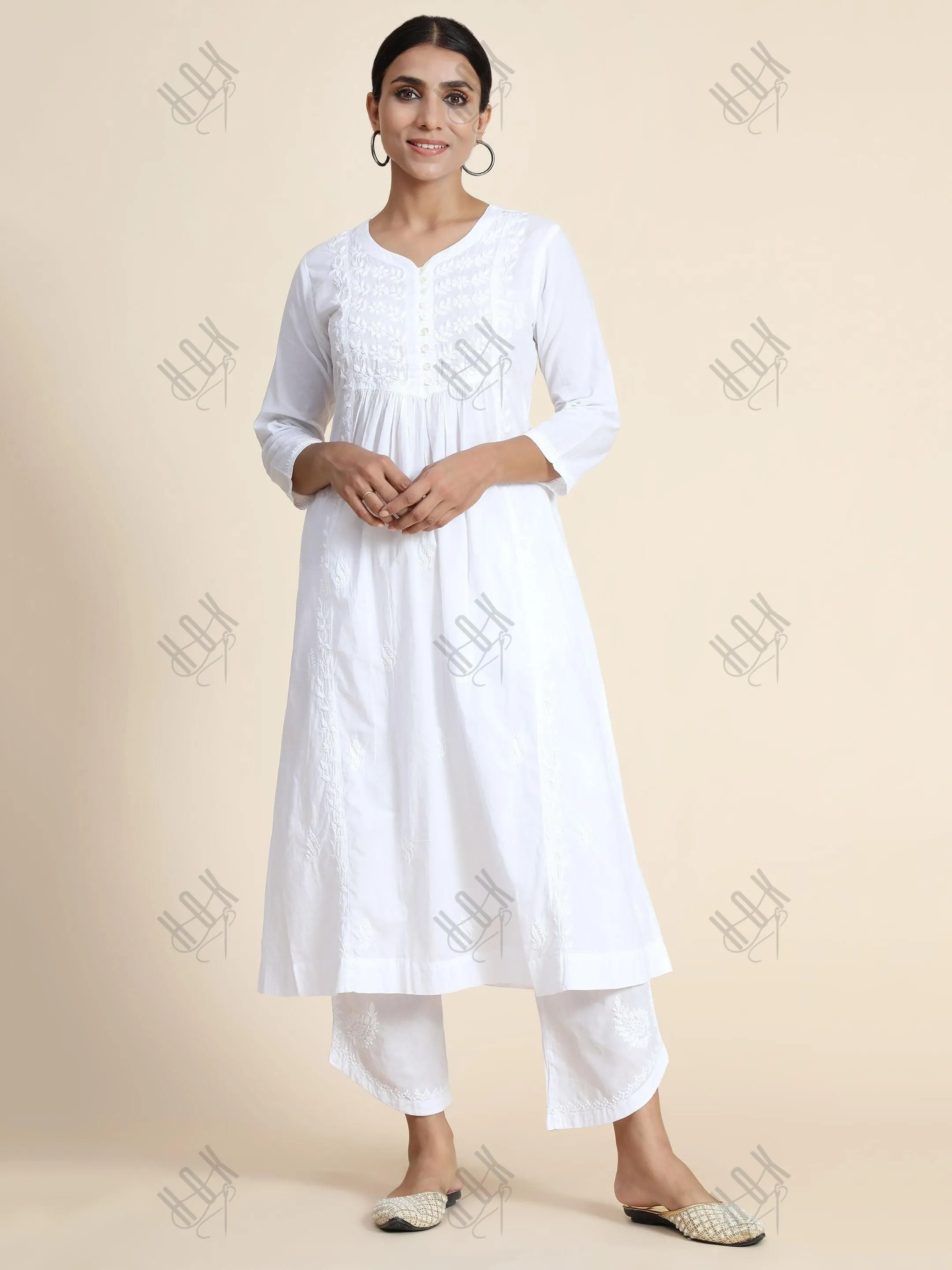 Anjana in Hand Embroidery Chikankari Long Kurti for Women in White