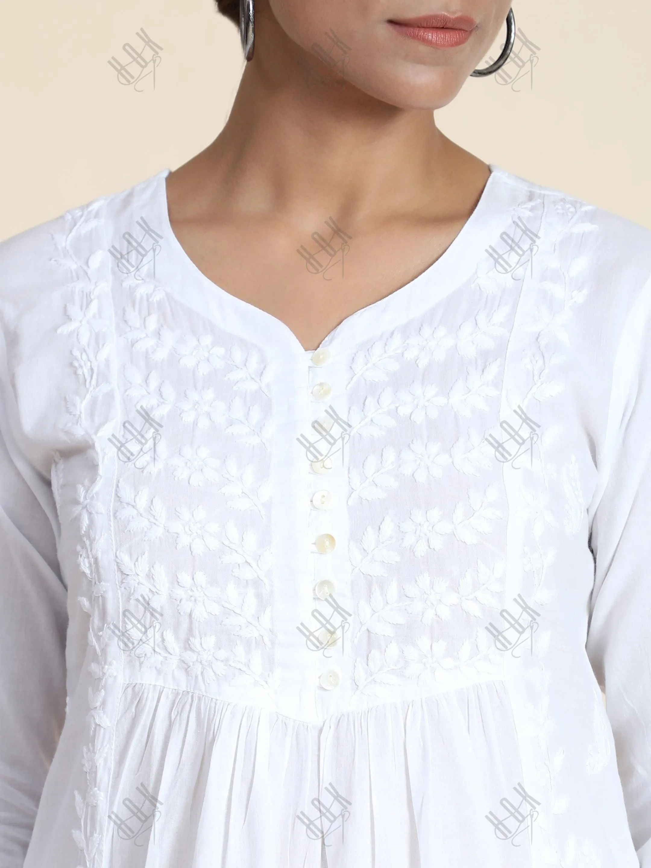 Anjana in Hand Embroidery Chikankari Long Kurti for Women in White