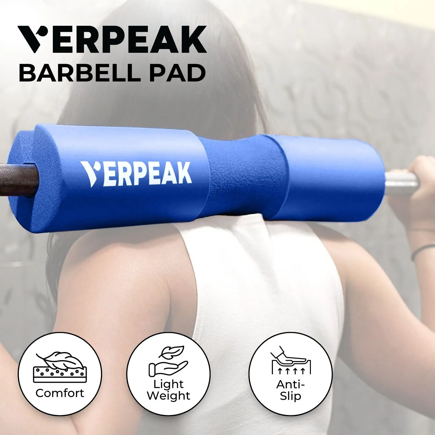 Anti-Slip Foam Barbell Squat Pad, Lightweight, Blue - VERPEAK