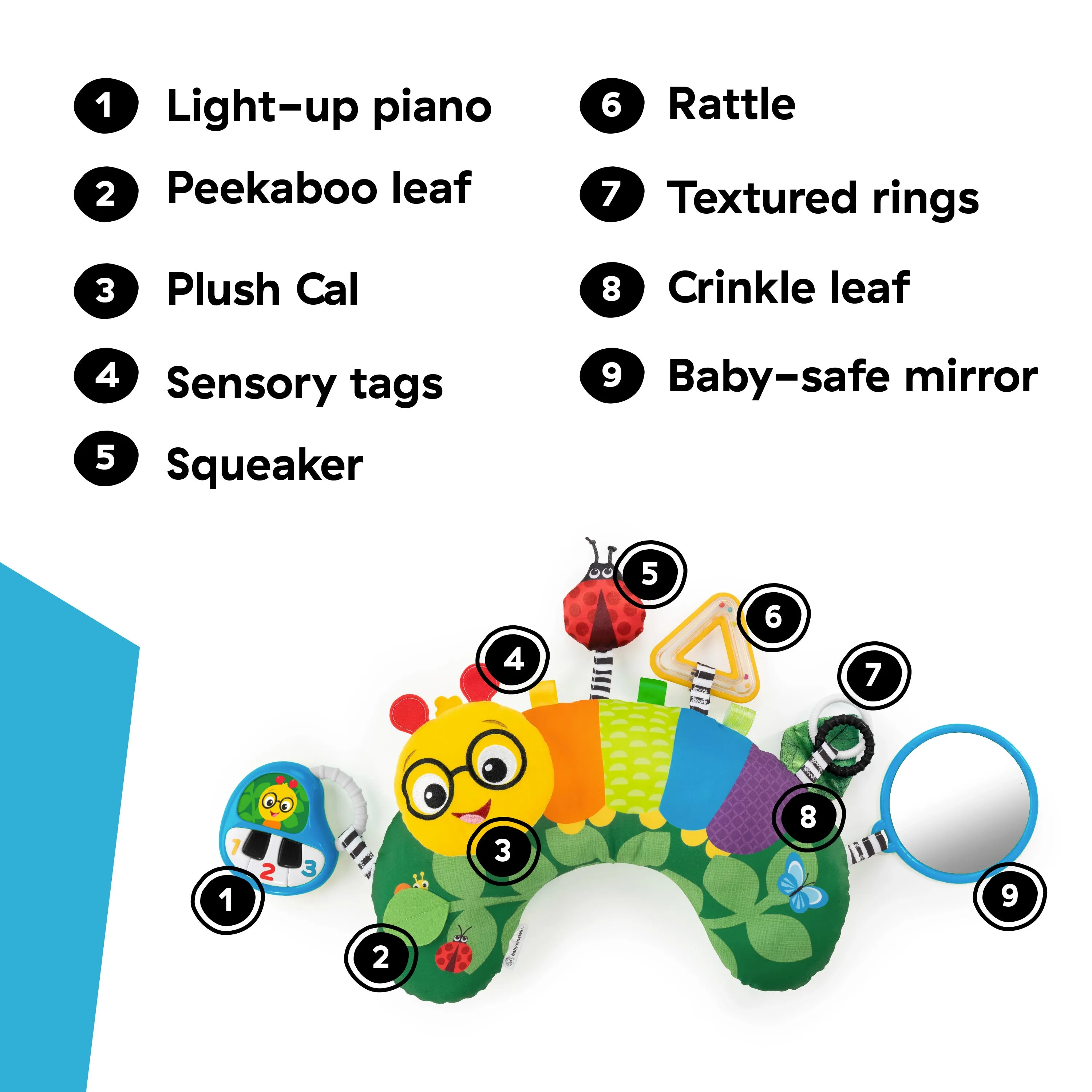 Baby Einstein Cal-a-Pillow Tummy Time Activity Pillow, Multisensory, Ages 0  Months