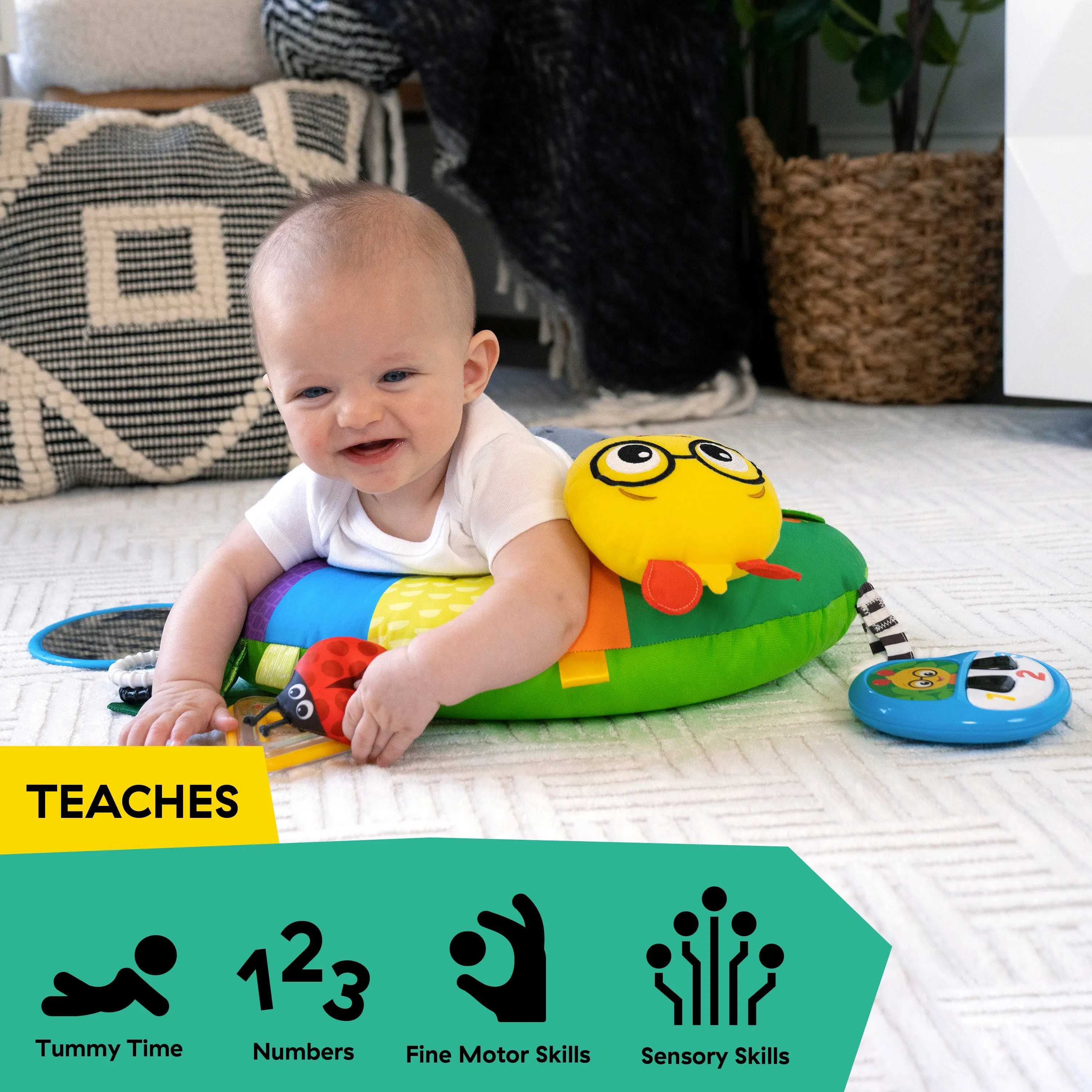 Baby Einstein Cal-a-Pillow Tummy Time Activity Pillow, Multisensory, Ages 0  Months