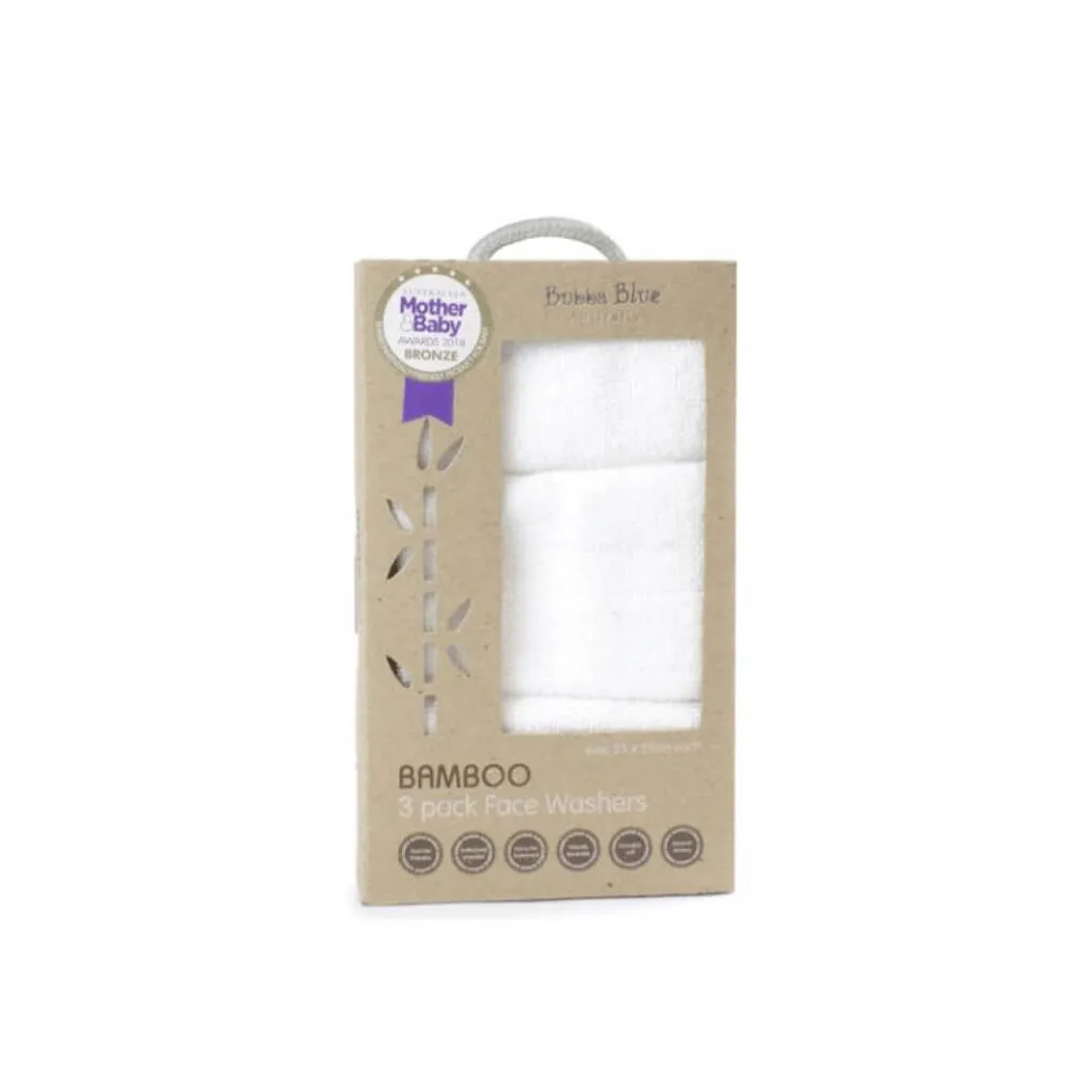 Bamboo 3 pack white face washers