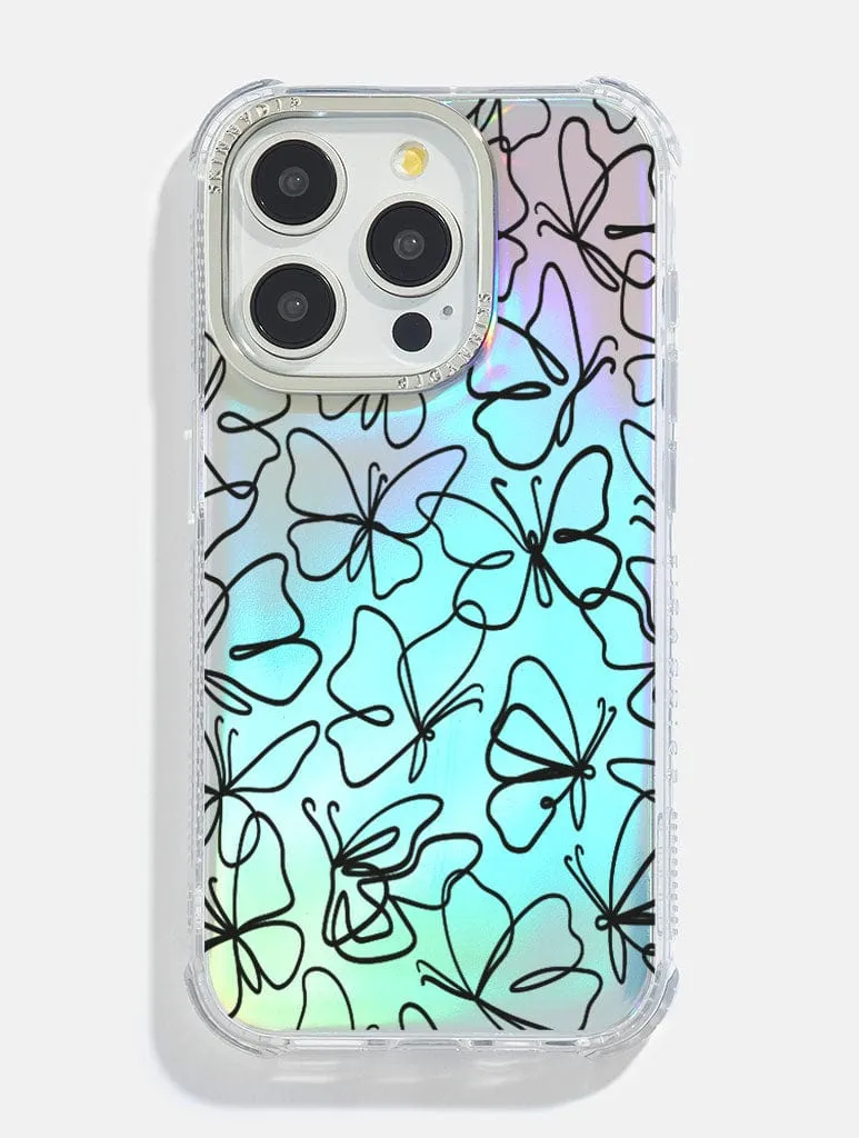 Black Butterfly Doodle Holo Foil Shock iPhone Case