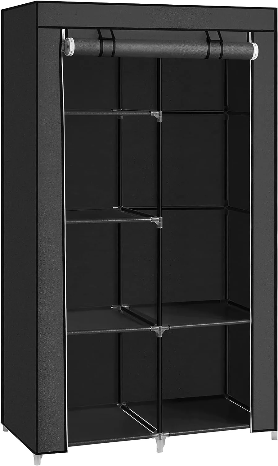 Black Portable Clothes Storage 6 Shelves 1 Rail - SONGMICS