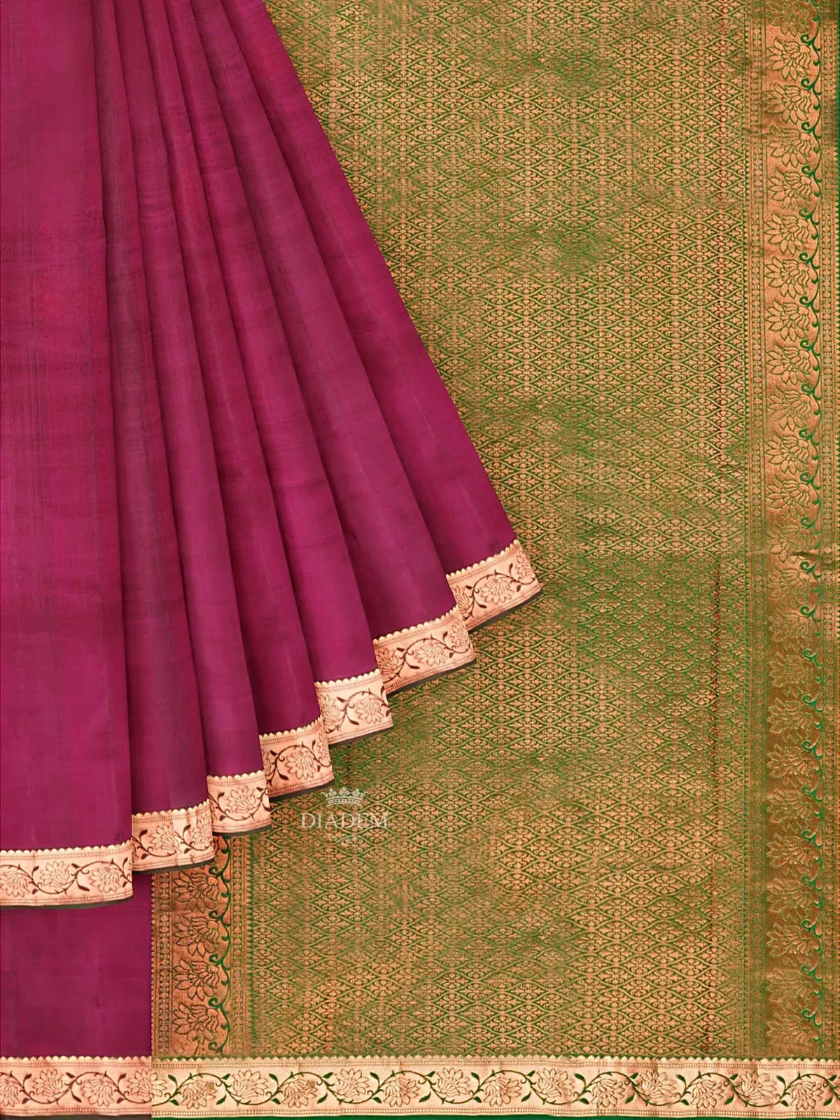 Burgundy Silk Saree with Plain body and Contrast Zari Border