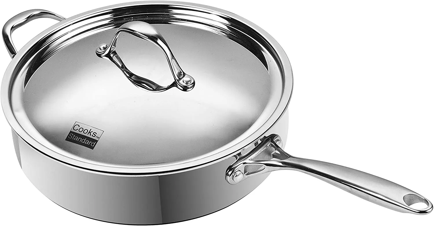 Cooks Standard Multi-Ply Clad Stainless Steel Saute Pan 10.5 Inch, 4 Quart Deep Frying Pan Skillet with Lid, Induction Cookware, Stay-Cool Handle