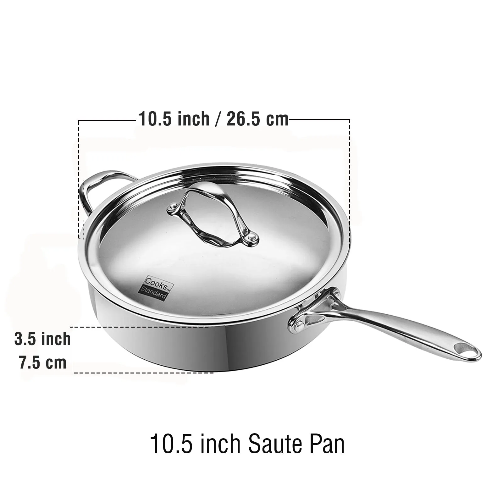 Cooks Standard Multi-Ply Clad Stainless Steel Saute Pan 10.5 Inch, 4 Quart Deep Frying Pan Skillet with Lid, Induction Cookware, Stay-Cool Handle