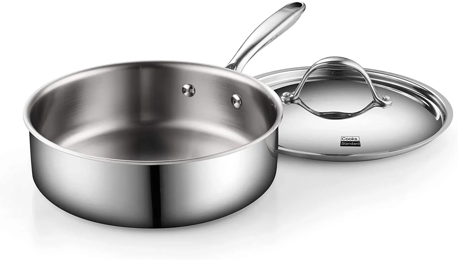 Cooks Standard Multi-Ply Clad Stainless Steel Saute Pan 10.5 Inch, 4 Quart Deep Frying Pan Skillet with Lid, Induction Cookware, Stay-Cool Handle