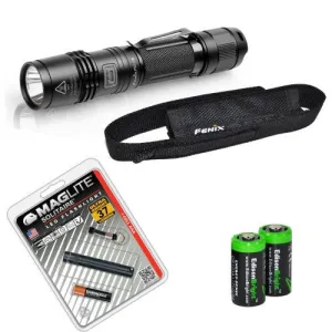 Fenix PD35 850 Lumen CREE XM-L2 U2 LED Tactical Flashlight and Maglite Solitaire AAA LED keychain flashlight with Two EdisonBright CR123A Lithium Batteries.