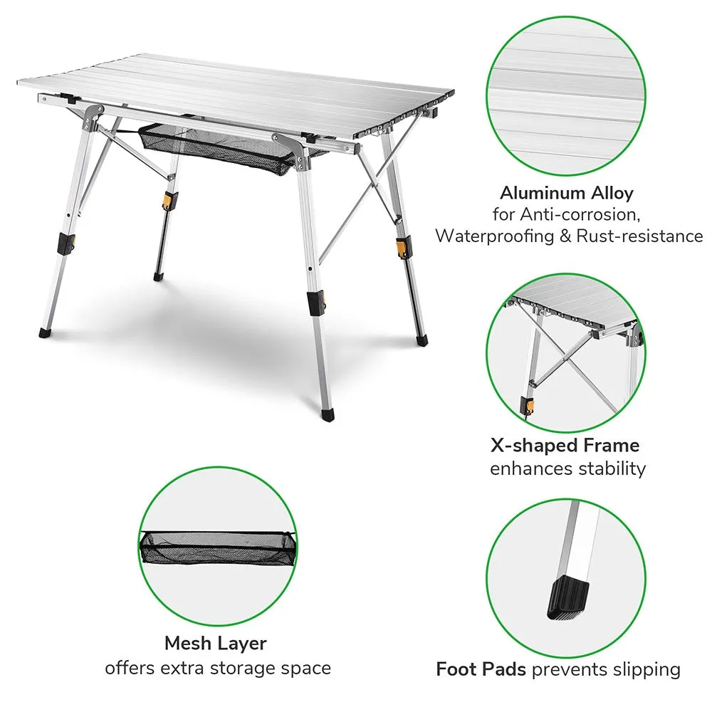 Folding Camping Table Roll Up Aluminum Adjust Height 35"x20"