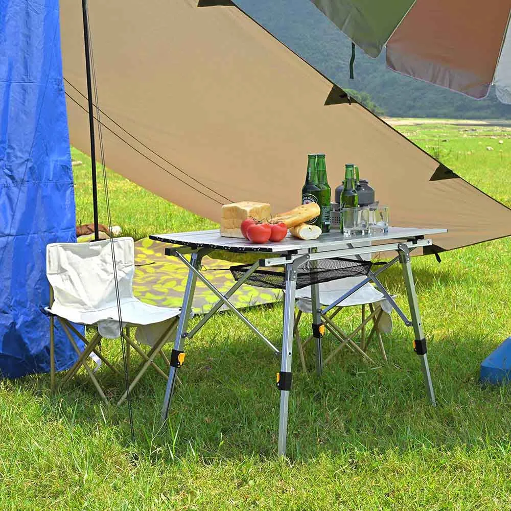 Folding Camping Table Roll Up Aluminum Adjust Height 35"x20"