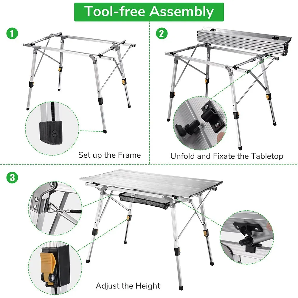 Folding Camping Table Roll Up Aluminum Adjust Height 35"x20"