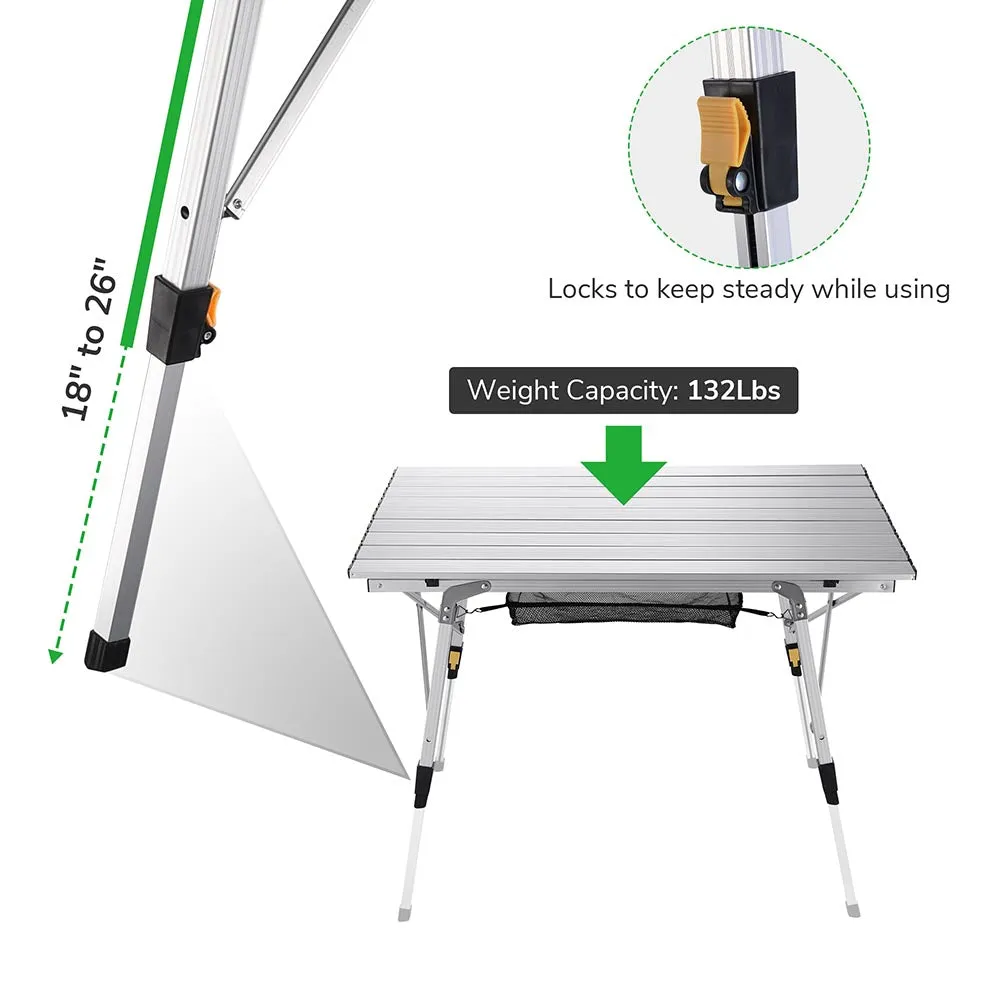 Folding Camping Table Roll Up Aluminum Adjust Height 35"x20"