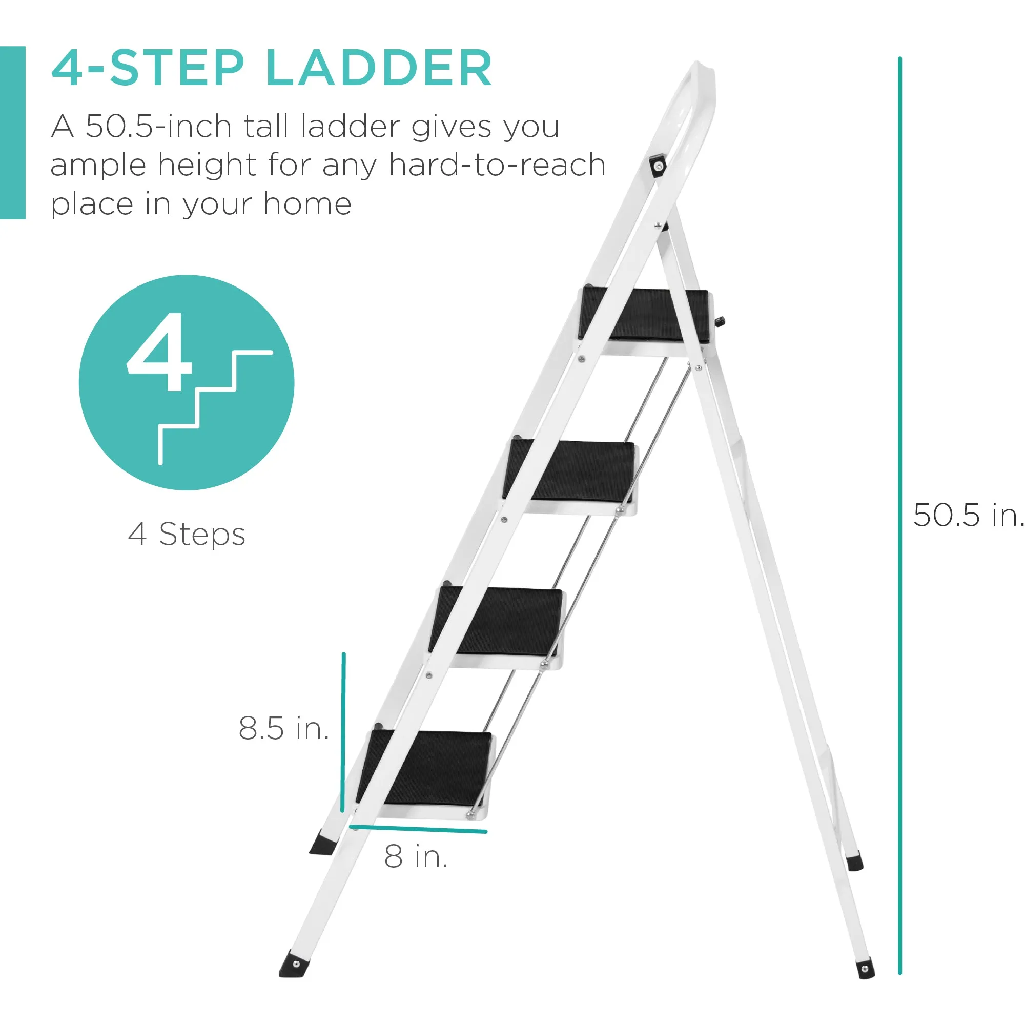 Folding Steel 4-Step Ladder w/ Hand Rail, Wide Steps, 330lbs Capacity