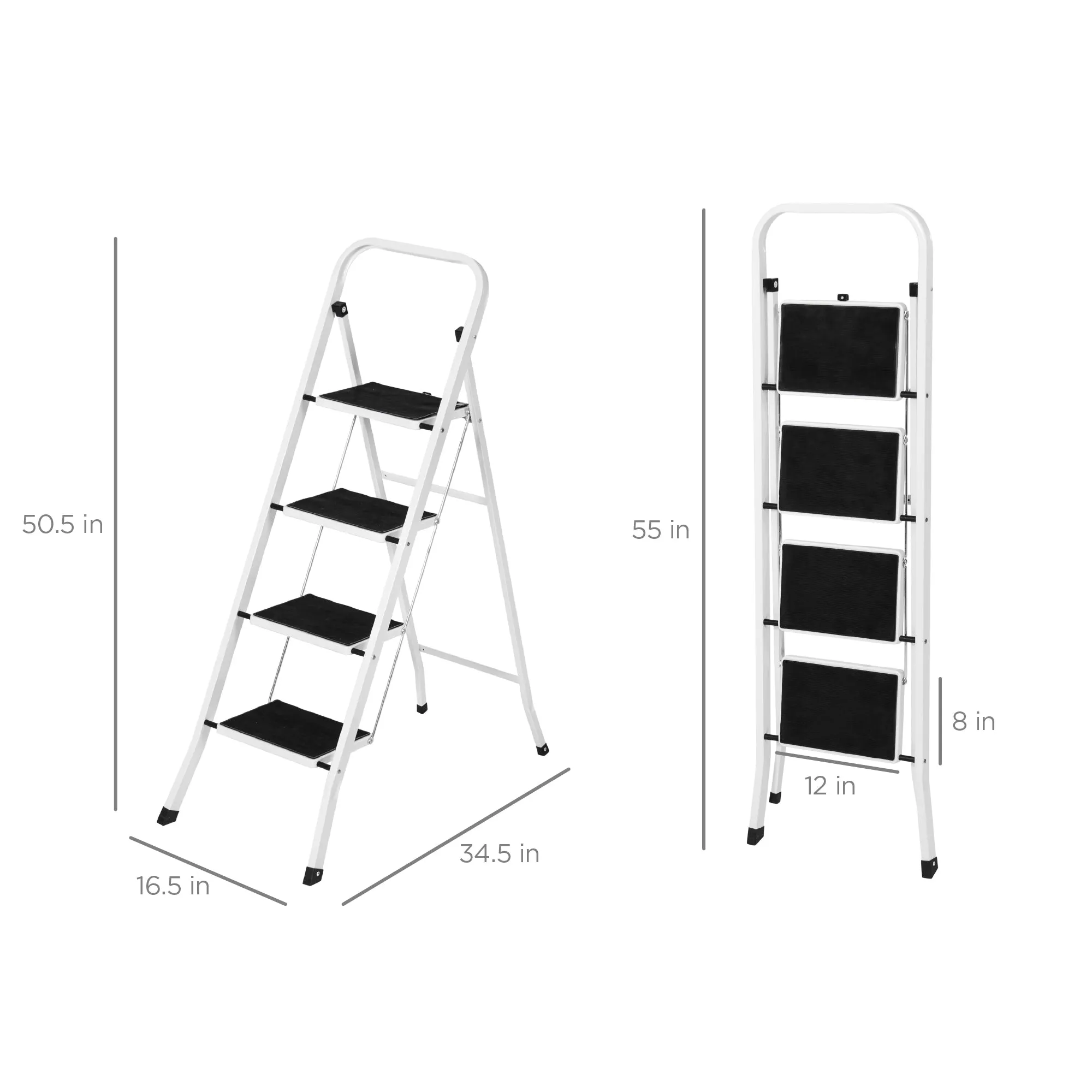 Folding Steel 4-Step Ladder w/ Hand Rail, Wide Steps, 330lbs Capacity