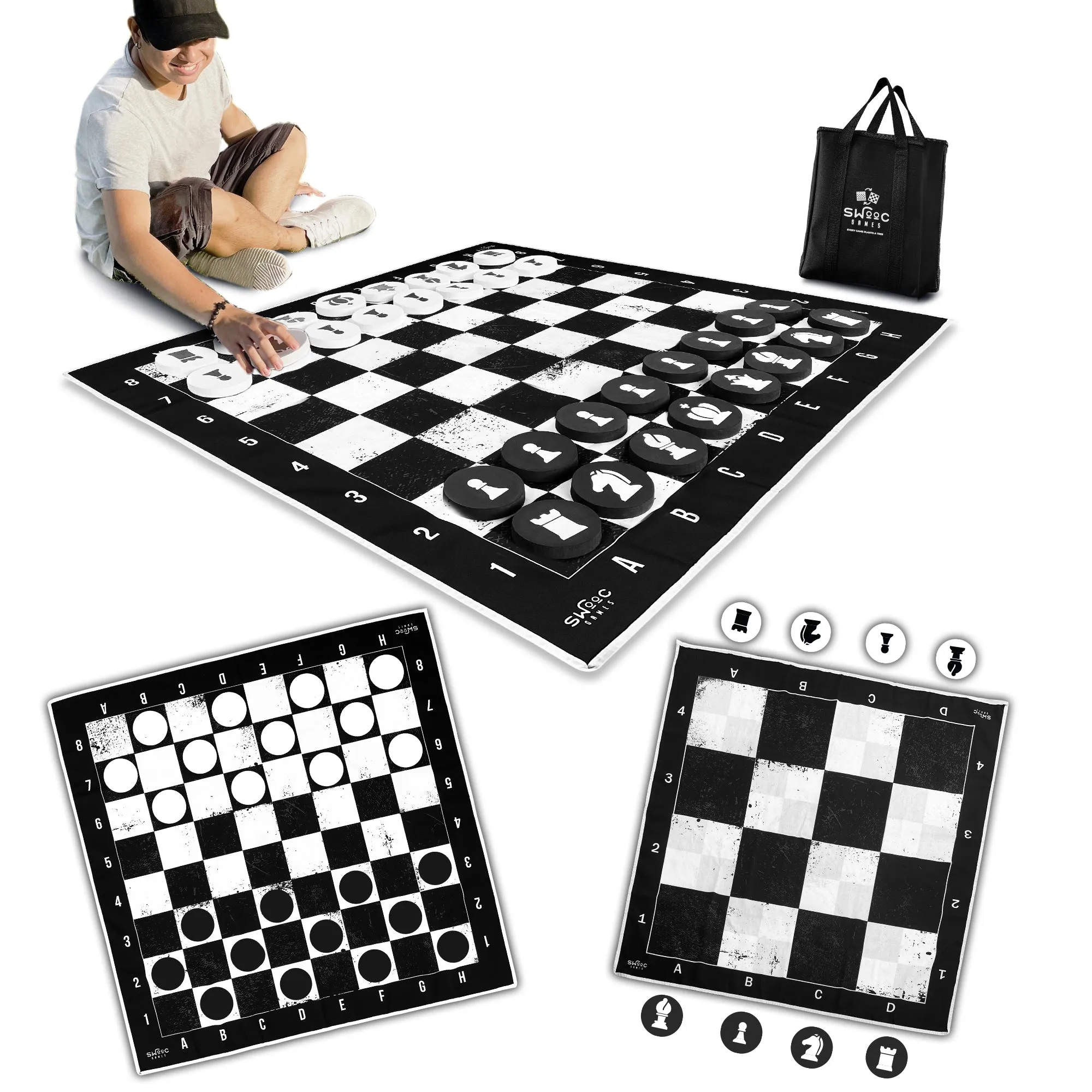 Giant Checkers, Chess, & Chess Tac Toe for Indoors and Outdoors