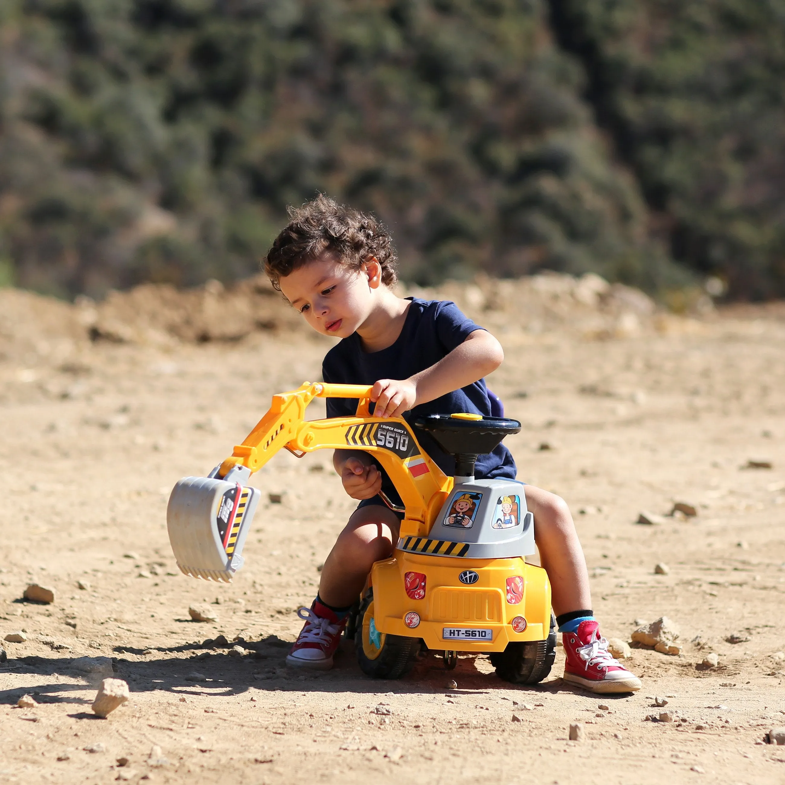 Kids Excavator Construction Ride-On Truck w/ Gardening Set