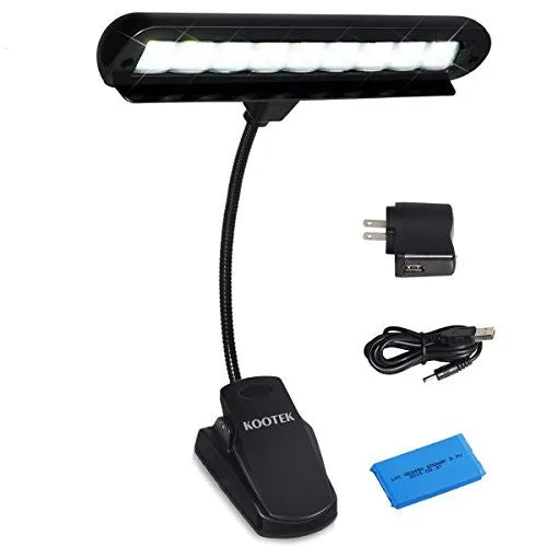 KOOTEK PORTABLE CLIP ON MUSIC LIGHT STAND 9 LED ORCHESTRA LAMP ADJUSTABLE NECK READING LIGHT RECHARGEABLE USB BOOK LIGHTS