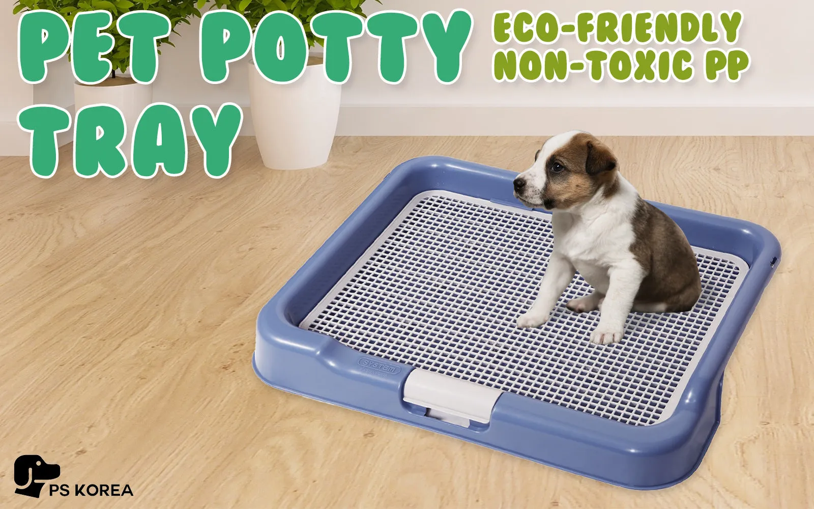 Leak-Proof Dog Potty Tray with Mesh Panel, Blue - PS Korea