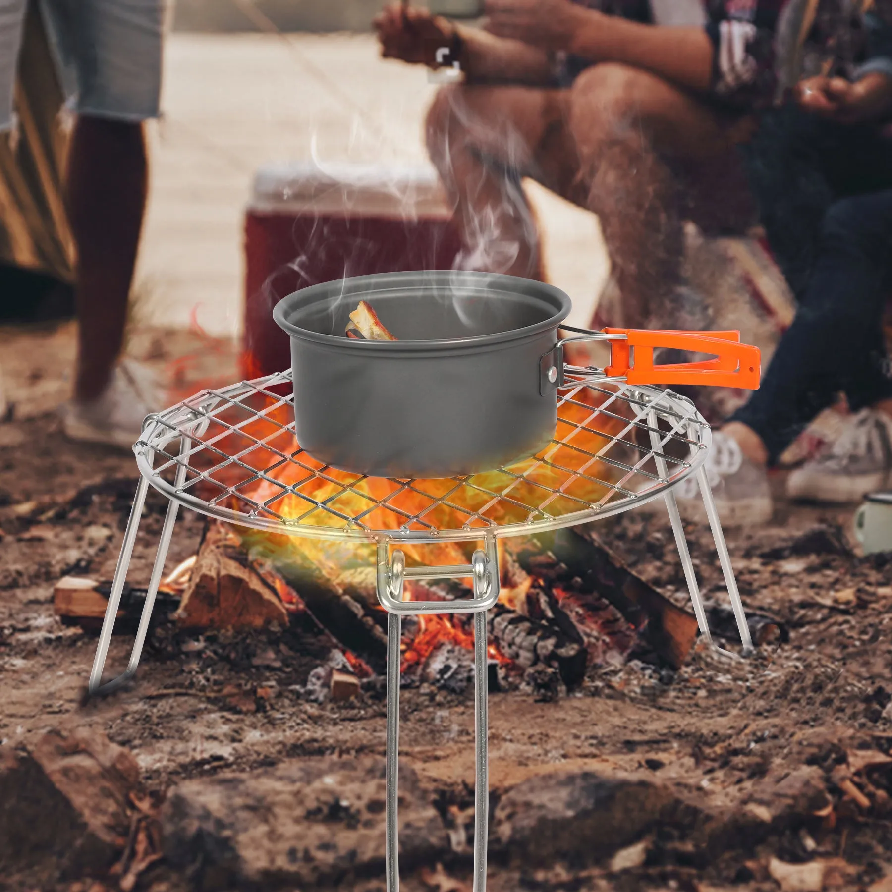 Portable Round Campfire Grill Grate with Foldable Legs, 12”