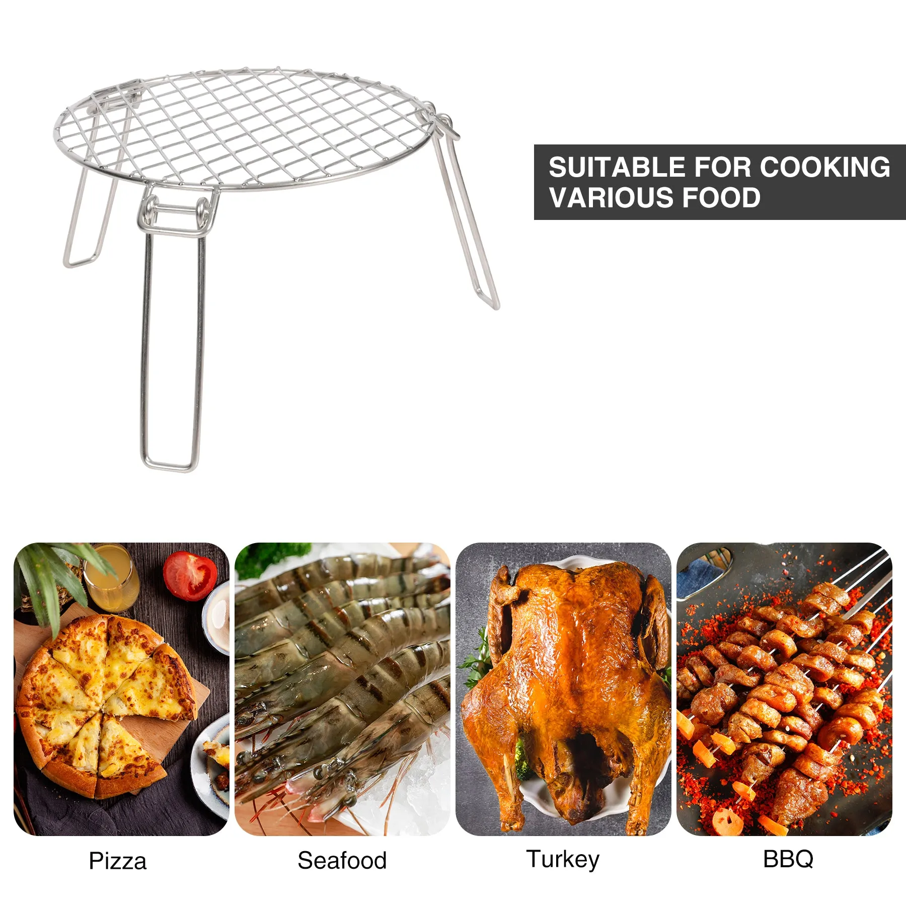 Portable Round Campfire Grill Grate with Foldable Legs, 12”