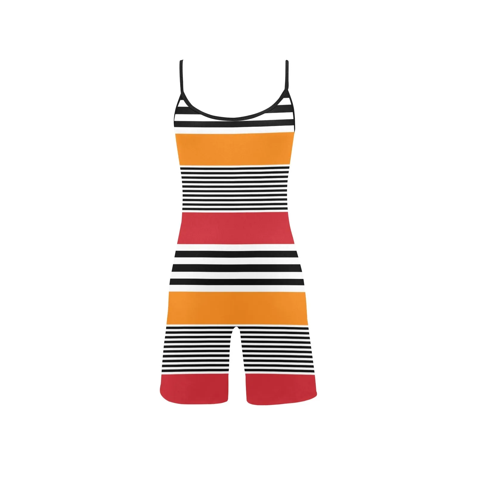 red orange black striped print 2 Women's Short Yoga Bodysuit