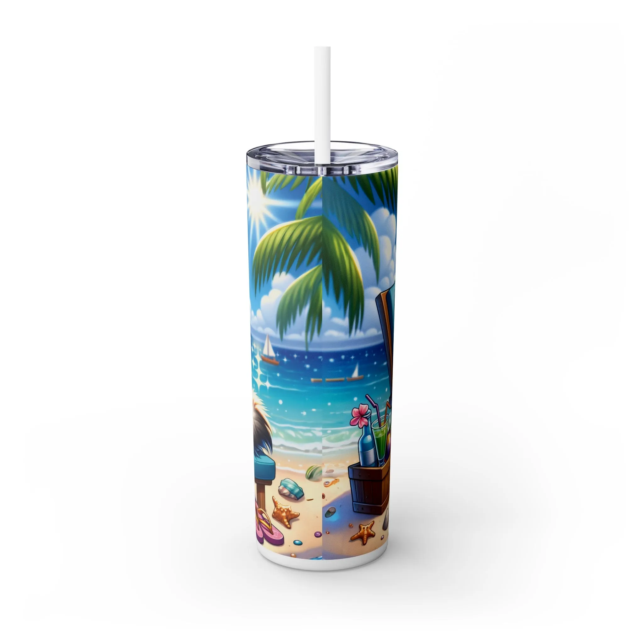 Skinny Tumbler with Straw, 20oz, Dog on Beach, Alaskan Malamute, awd-1116