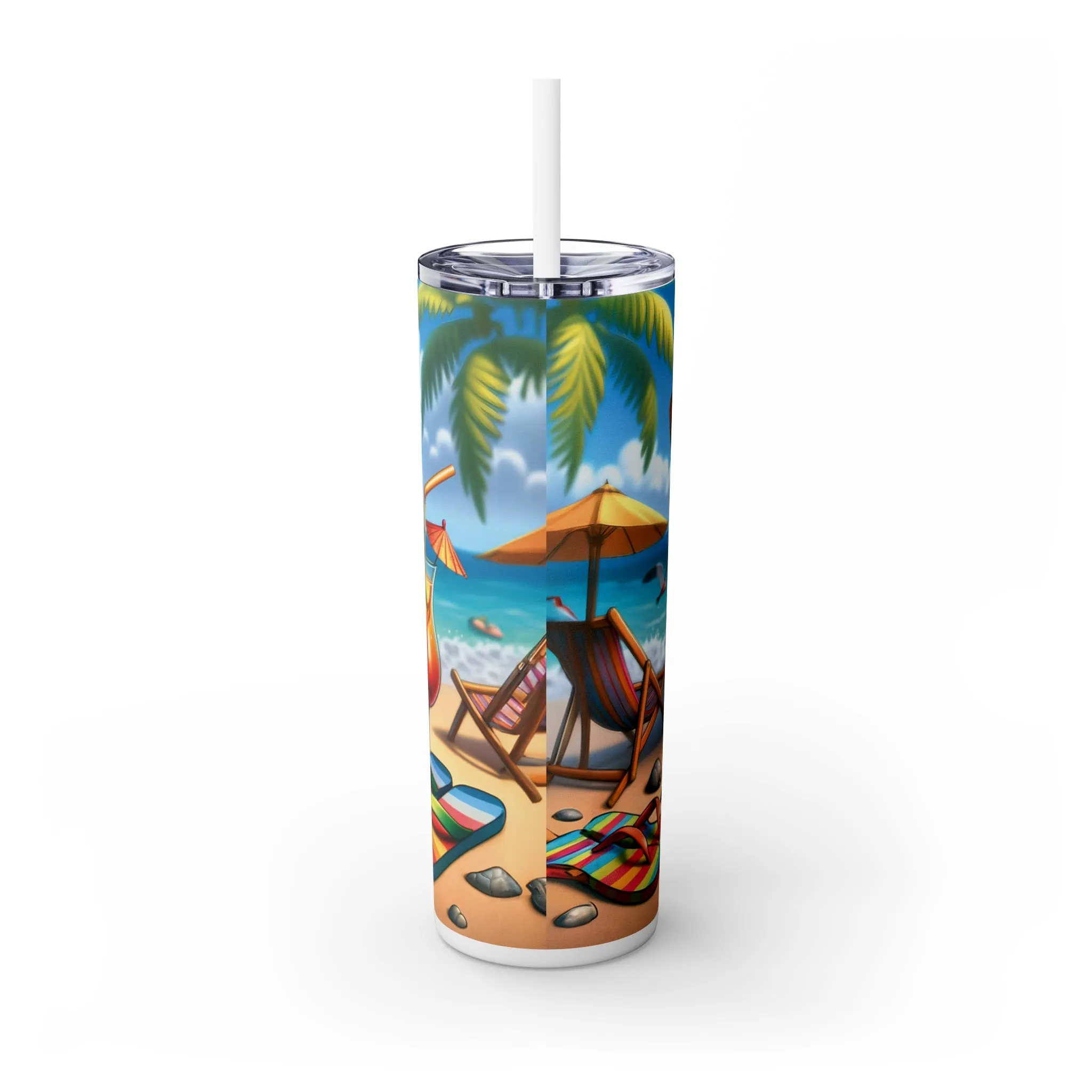 Skinny Tumbler with Straw, 20oz, Dog on Beach, Jack Russel. aed-1219