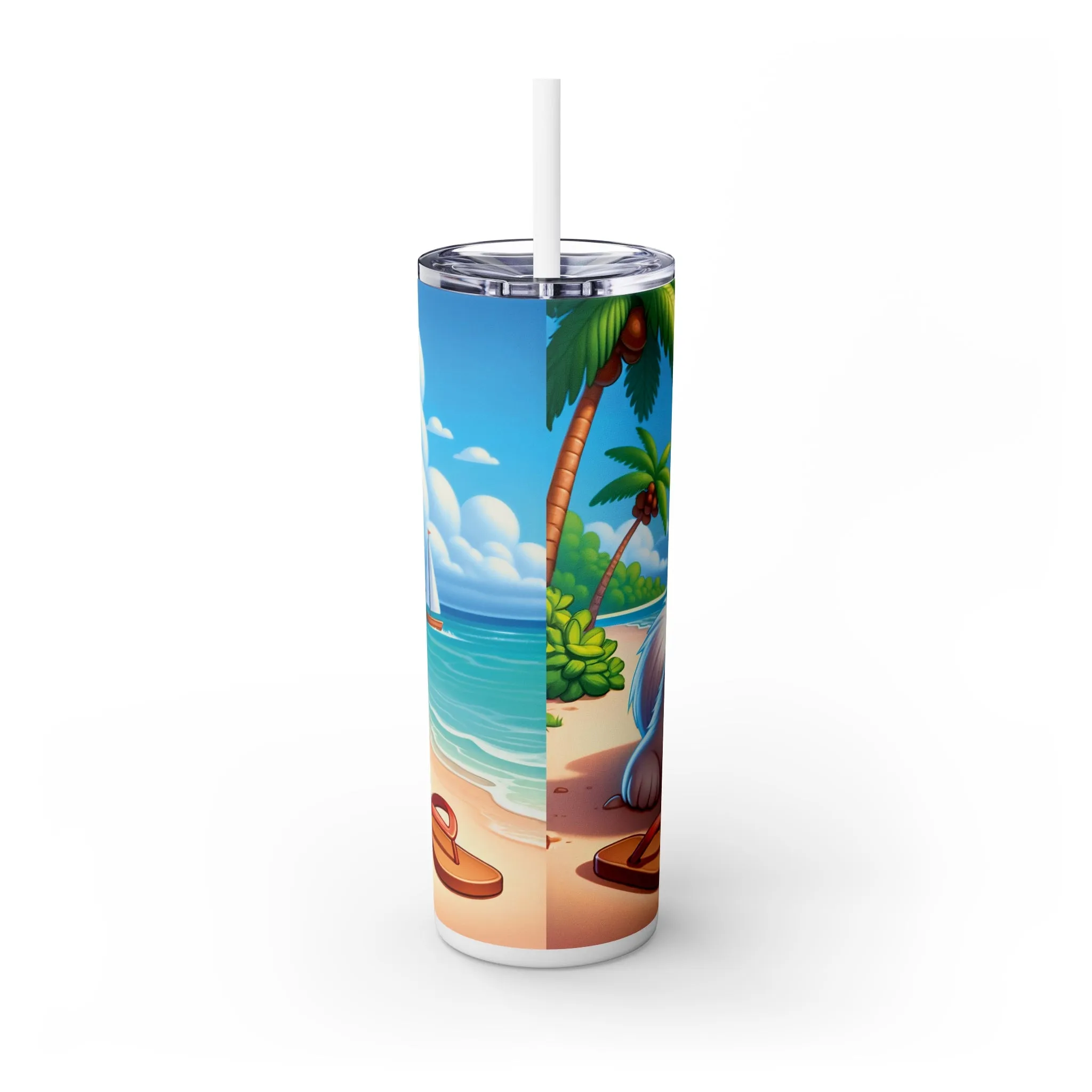 Skinny Tumbler with Straw, 20oz, Dog on Beach, Samoyed, awd-1240